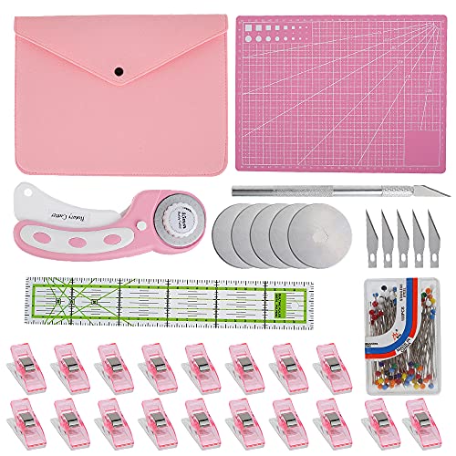 Abizarch Rotary Cutter Set - 45mm Rotary Fabric Cutter, A4 Cutting Mat, Self Healing Sewing Mats, Quilting Ruler and Fixing Clips, Craft Knife Set, Ideal for Crafting, Sewing, Patchworking - Image 1