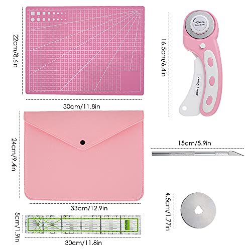 Abizarch Rotary Cutter Set - 45mm Rotary Fabric Cutter, A4 Cutting Mat, Self Healing Sewing Mats, Quilting Ruler and Fixing Clips, Craft Knife Set, Ideal for Crafting, Sewing, Patchworking - Image 5