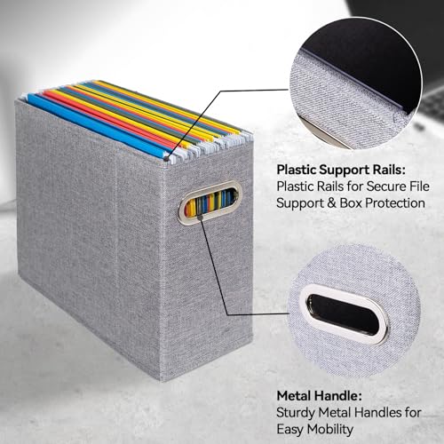 ComfortKeeper 4 Packs Letter Size File Organizer, File Folders Organizer, Fabric Storage Box, Collapsible Paper Organizer with Metal Handle, Smooth PVC Rails, Only Box (Gray) - Image 4