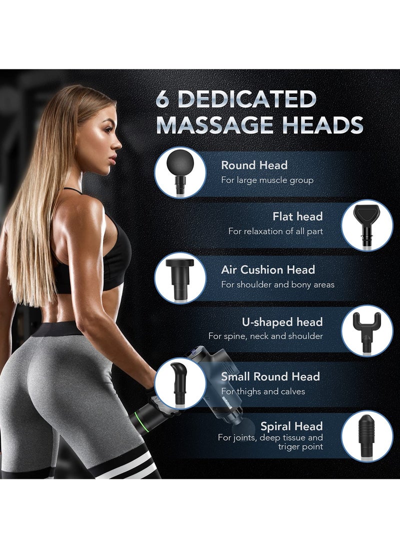 ADEBOLA Deep Tissue Massage Gun，Portable Quiet Electric Percussion Muscle Massager with 6 Interchangeable  Massage  Heads and Tool Case，Gifts for Women/Men/Her/Him  - Image 5