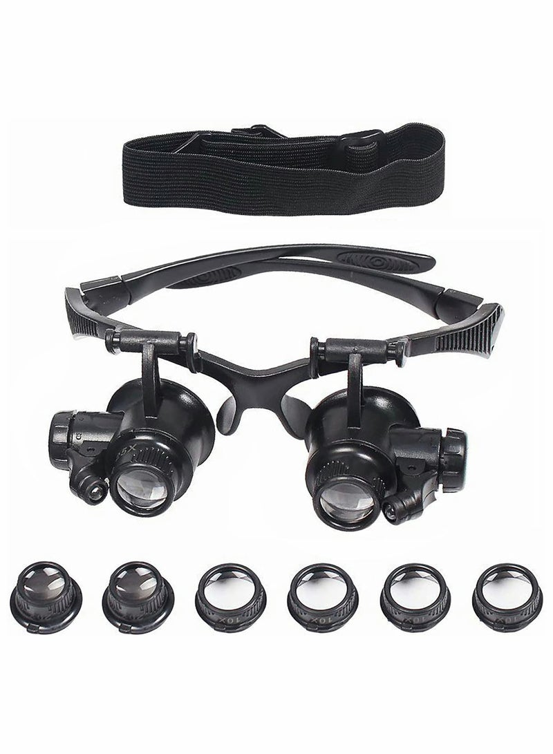 Excefore Glasses Magnifier, Headband Magnifying Glasses with LED Light, jewellers Loupe with 4 Interchangeable Lenses 10X 15X 20X 25X, for Jewelry Eyeglass Watch Electronic Repair Tool - Image 1