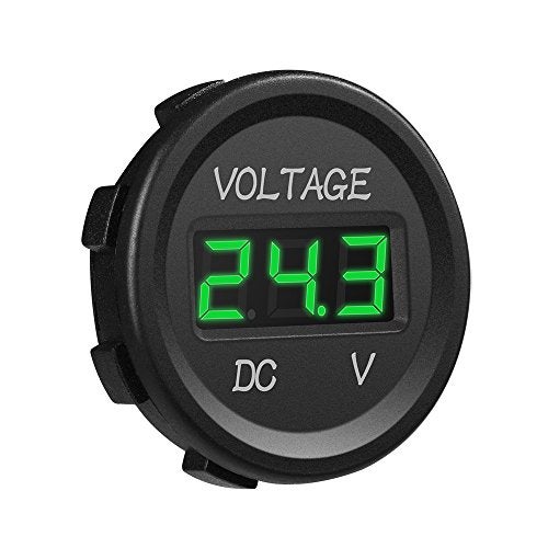 MICTUNING DC 12V LED Digital Display Voltmeter Waterproof Compatible with Boat Marine Vehicle Motorcycle Truck ATV UTV Car Camper Caravan Green Digital Round Panel - Image 1