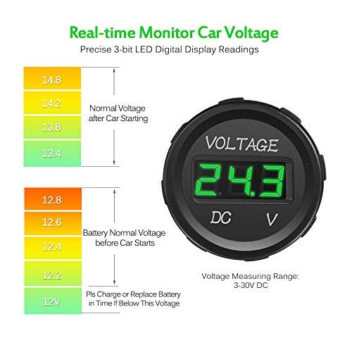 MICTUNING DC 12V LED Digital Display Voltmeter Waterproof Compatible with Boat Marine Vehicle Motorcycle Truck ATV UTV Car Camper Caravan Green Digital Round Panel - Image 4