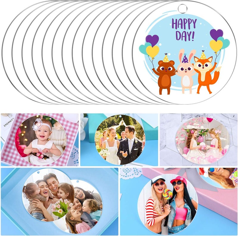 Audab Acrylic Ornament Blanks for Vinyl, Large Clear Acrylic Discs Round Acrylic Blanks Bulk with Hole for Engraving, DIY Projects, Art Crafts(4 Inch, 30 Pcs) - Image 5