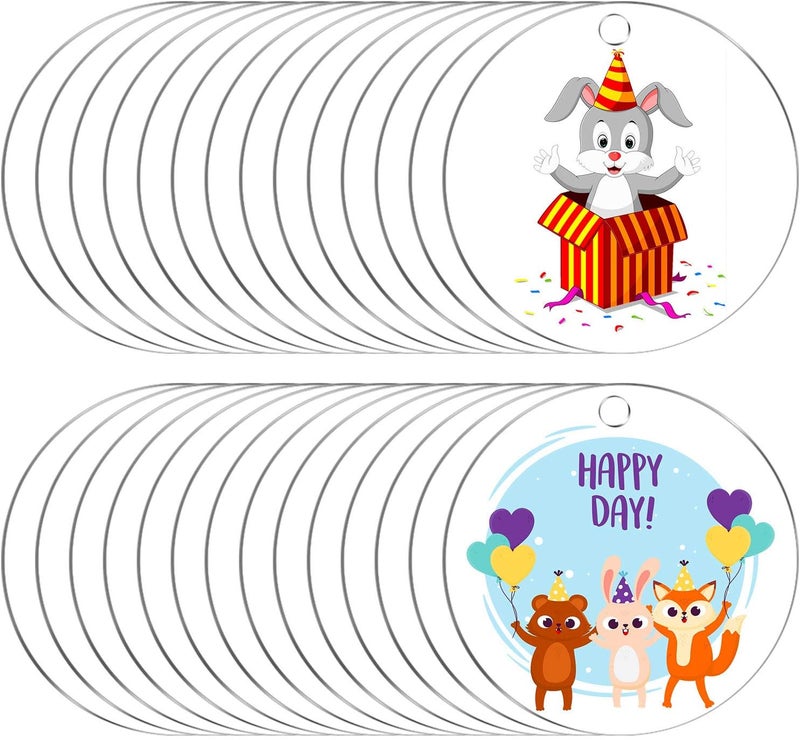 Audab Acrylic Ornament Blanks for Vinyl, Large Clear Acrylic Discs Round Acrylic Blanks Bulk with Hole for Engraving, DIY Projects, Art Crafts(4 Inch, 30 Pcs) - Image 1