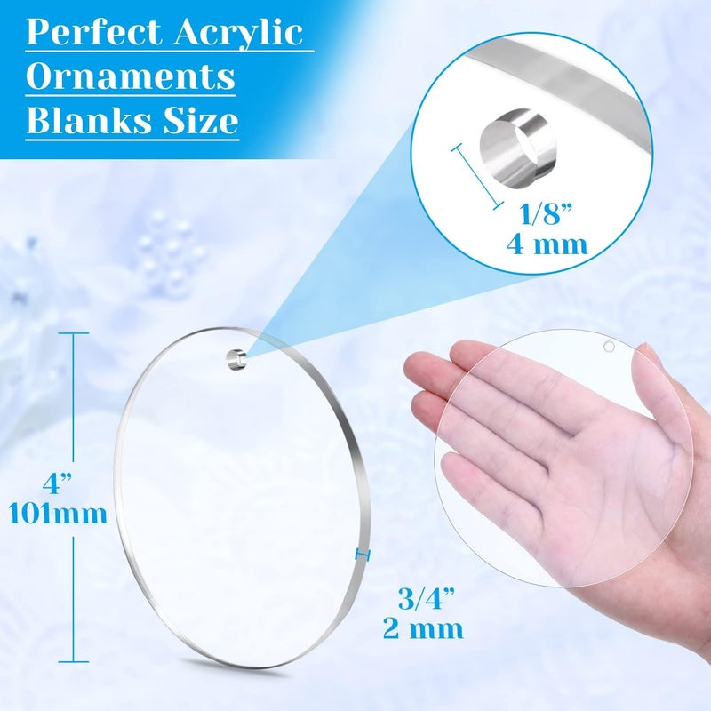 Audab Acrylic Ornament Blanks for Vinyl, Large Clear Acrylic Discs Round Acrylic Blanks Bulk with Hole for Engraving, DIY Projects, Art Crafts(4 Inch, 30 Pcs) - Image 4