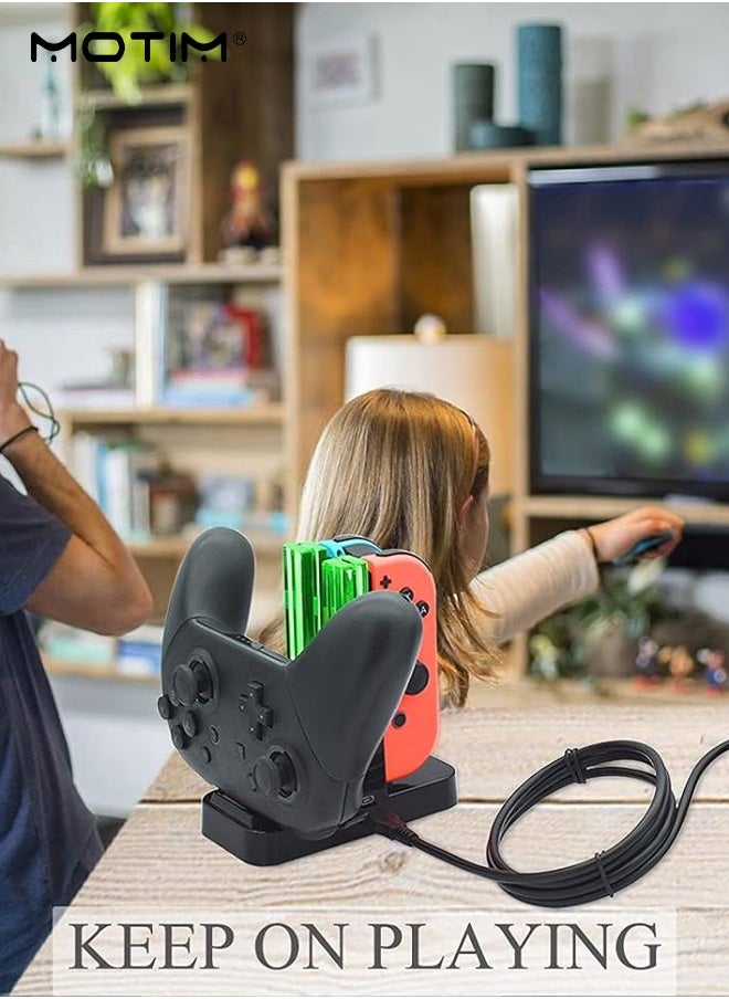 4 in 1 N-Switch Joy-Con & Pro Controller Compatible with N-Switch Joy-Con & Pro Controller, Charge Charger Dock with Charger Indicator and Type C Charging Cable