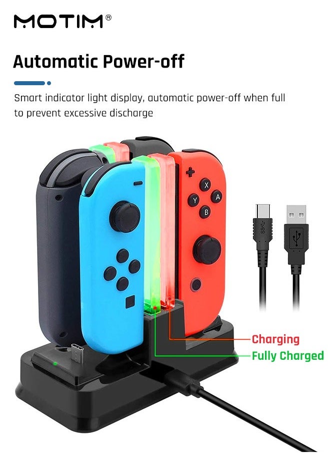 Motim - 4 in 1 N-Switch Joy-Con & Pro Controller Compatible with N-Switch Joy-Con & Pro Controller, Charge Charger Dock with Charger Indicator and Type C Charging Cable - Image 1