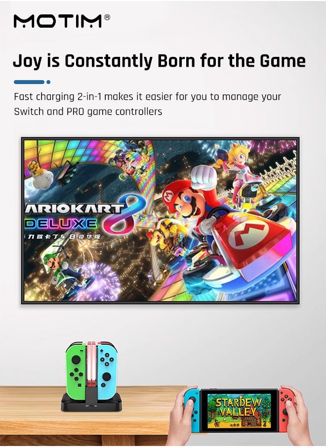 Motim - 4 in 1 N-Switch Joy-Con & Pro Controller Compatible with N-Switch Joy-Con & Pro Controller, Charge Charger Dock with Charger Indicator and Type C Charging Cable - Image 1