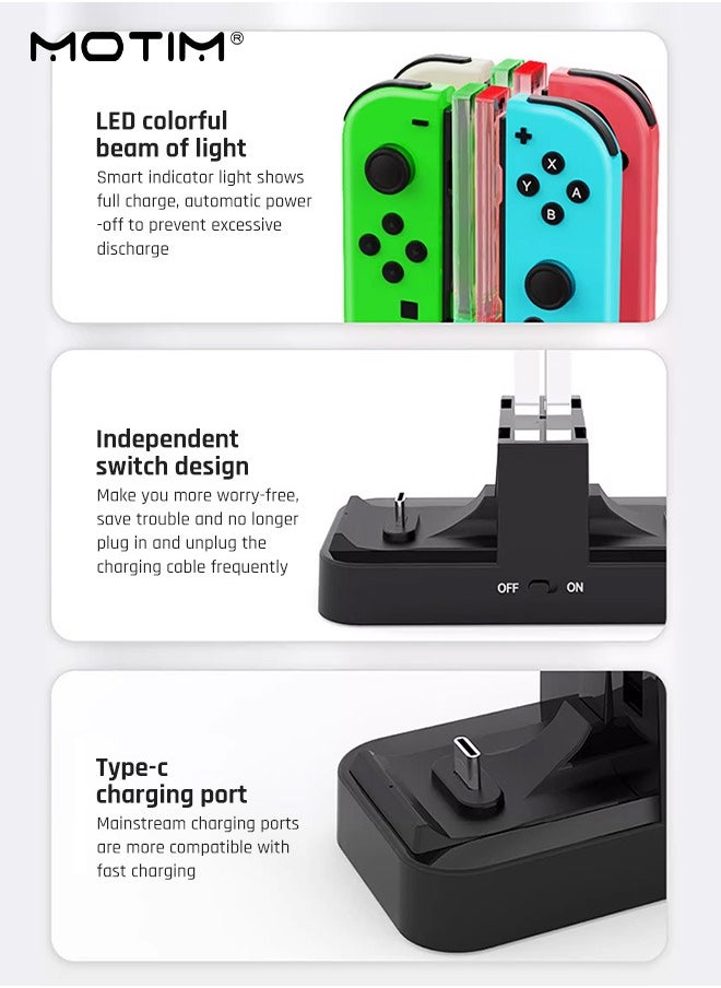 Motim - 4 in 1 N-Switch Joy-Con & Pro Controller Compatible with N-Switch Joy-Con & Pro Controller, Charge Charger Dock with Charger Indicator and Type C Charging Cable - Image 1