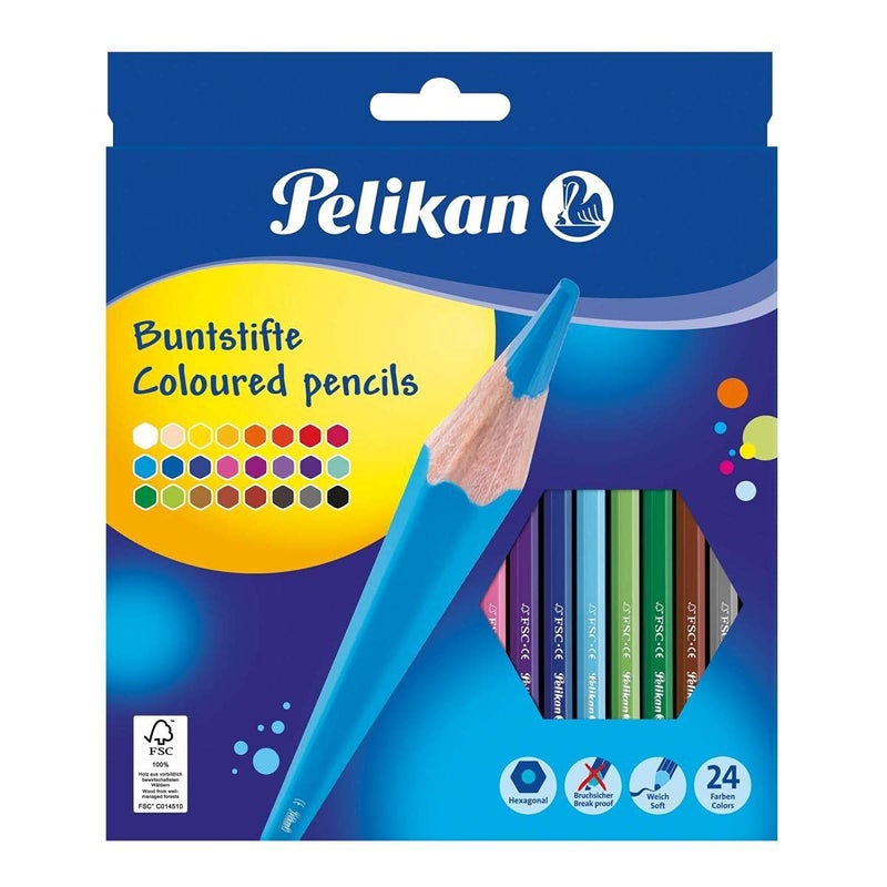 Pelikan 724013 - Colouring Pencils Hexagonal Wooden Pencils, Pack of 24 Colours - Image 1