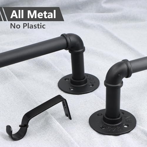 Refrze 2 Pack Curtain Rods for Windows 34 to 48 Inch, Industrial Curtain Rods Wrap Around, Heavy Duty for Bedroom & Outdoor, 34-48", "Black Curtain rod - Image 2