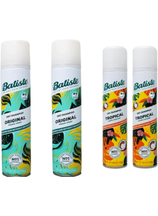 Batiste Dry Shampoo Spray 4 Pack Variety Mix, Original Clean And Classic, and Tropical Fragrance, 2 Each 6.73 oz.