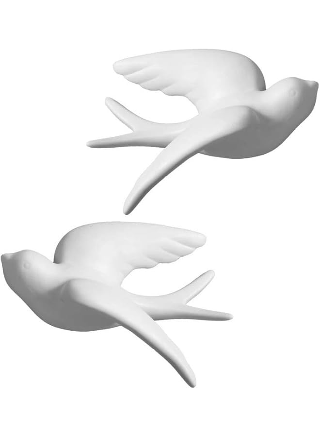 The Bros Pair Ceramic Sparrows Swallows Birds Dove White Wall Mounted Decor Hanging for Bathroom Livingroom Garden Wall Sculptures, Large - Image 1