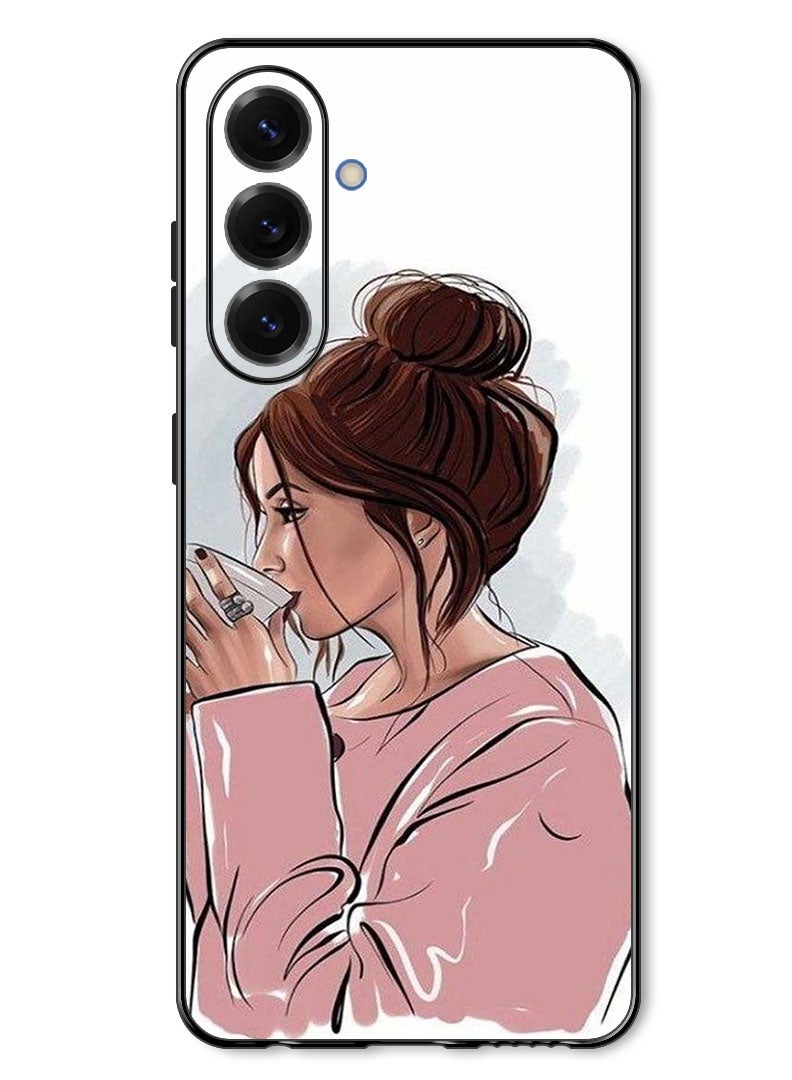 Theodor Case Compatible with Samsung Galaxy A17/ M17 6.7 Inch Protection Shockproof Bumper Cover Girl Drinking Coffee 1 - Image 1