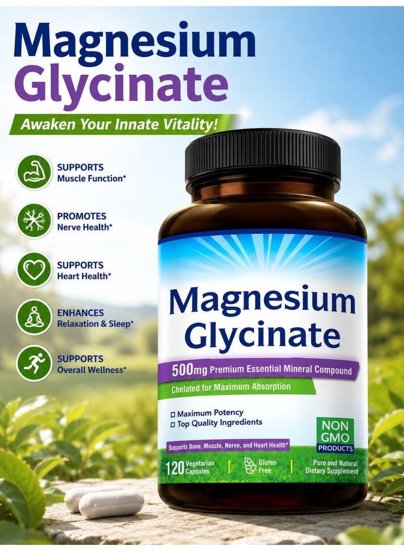 Magnesium Glycinate 120 Capsules x 2 Bottles, High Absorption Magnesium Supplement, Non-GMO Formula, Supports Sleep, Relaxation, Muscle Recovery, Nerve & Bone Health - Image 4