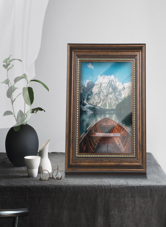 Fisnish 8x10 Picture Frame, Table Top or Wall Mount, Vintage Style 8 x 10 Photo Frame, Brown, 1 Pack - Image 2