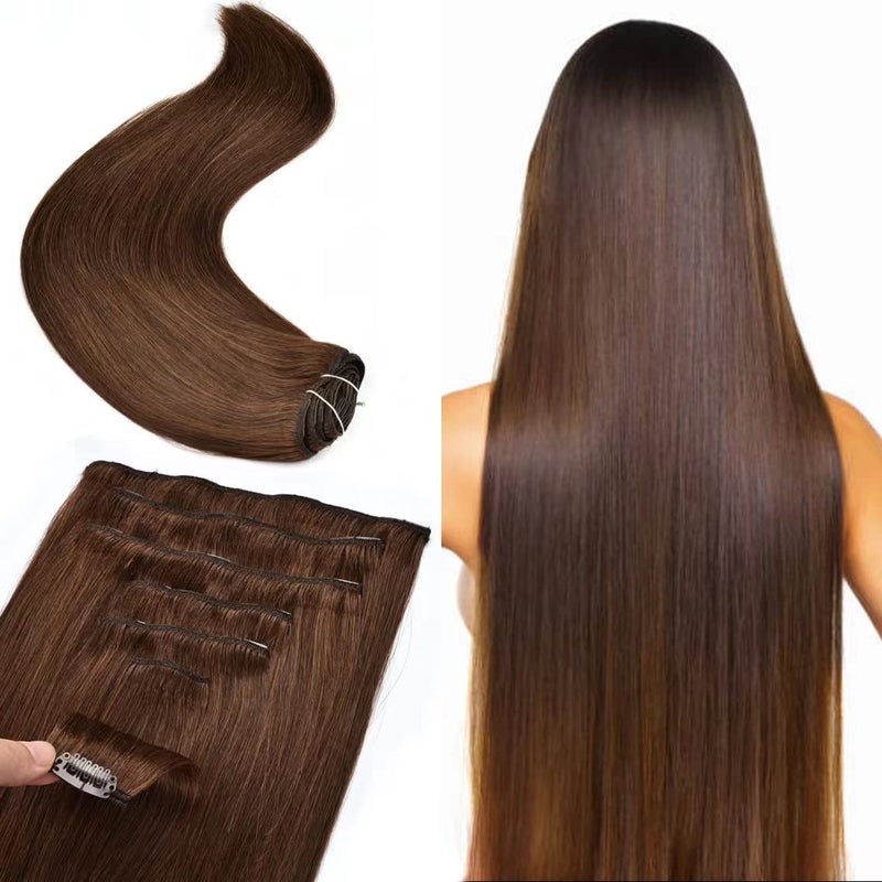 Remy Clip in Extensions Real Human Hair 18inch 120g 7Pcs Medium Brown Real Hair Extensions Clips in Human Hair Silky Straight 100 Human Hair Clip in Extensions 18 Inch 4 Medium Brown