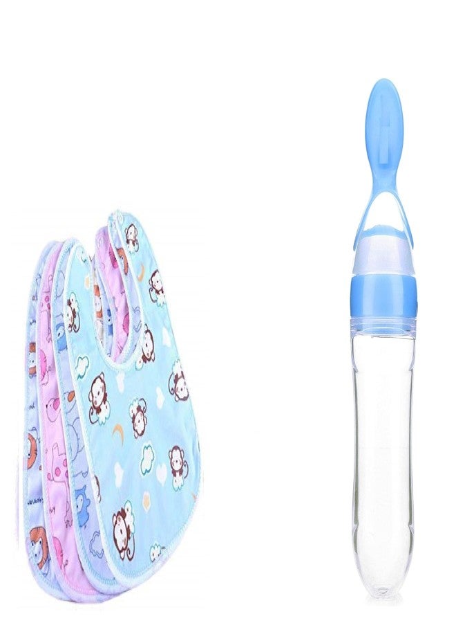 ANTIL'S 4pcs Waterproof Baby Bib/Apron & 1 Pcs Spoon Feeder Combo Pack