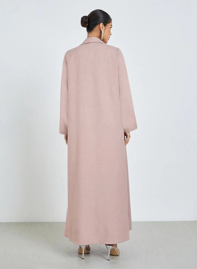 Amirah Pink Pink Front Open Collared Abaya with Beaded Patch for Women | Best Price UAE