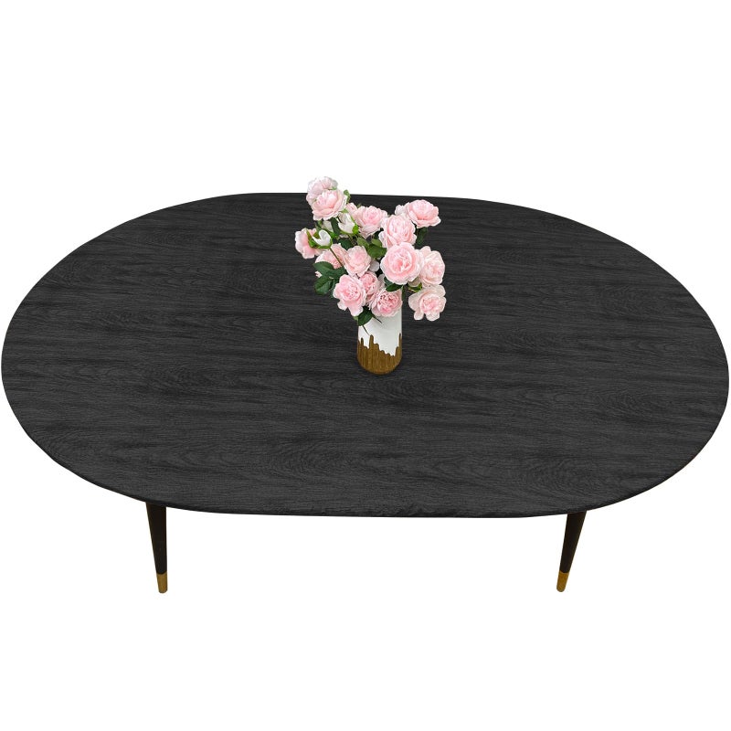 LIBERECOO Oval Fitted Vinyl Tablecloth - Black Wood - Fits 48 x 68 Inch Oval Table - Waterproof, Elastic Edged for Secure Fit, Easy to Clean Plastic Table Cover - Image 1