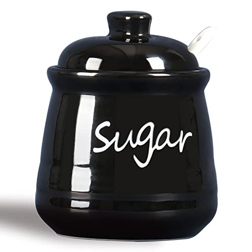 ONTUBE Ceramic Sugar Bowl with Lid and Spoon 12oz Black