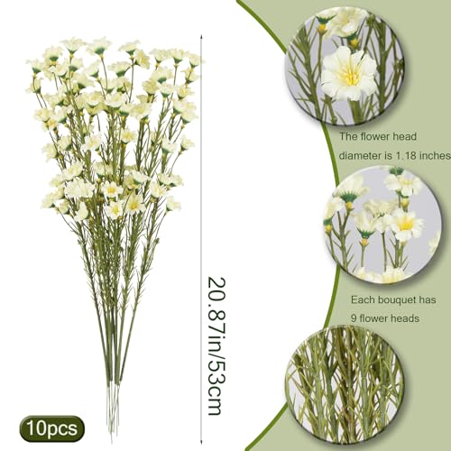 CITYES 10 Pcs Artificial Wildflowers with Stems Bulk Silk Spring Flowers 21" Fake Forsythia Branches Creamy White Faux Wildflowers Floral Arrangement for Home Decor Indoor Outdoor Wedding Centerpieces - Image 2