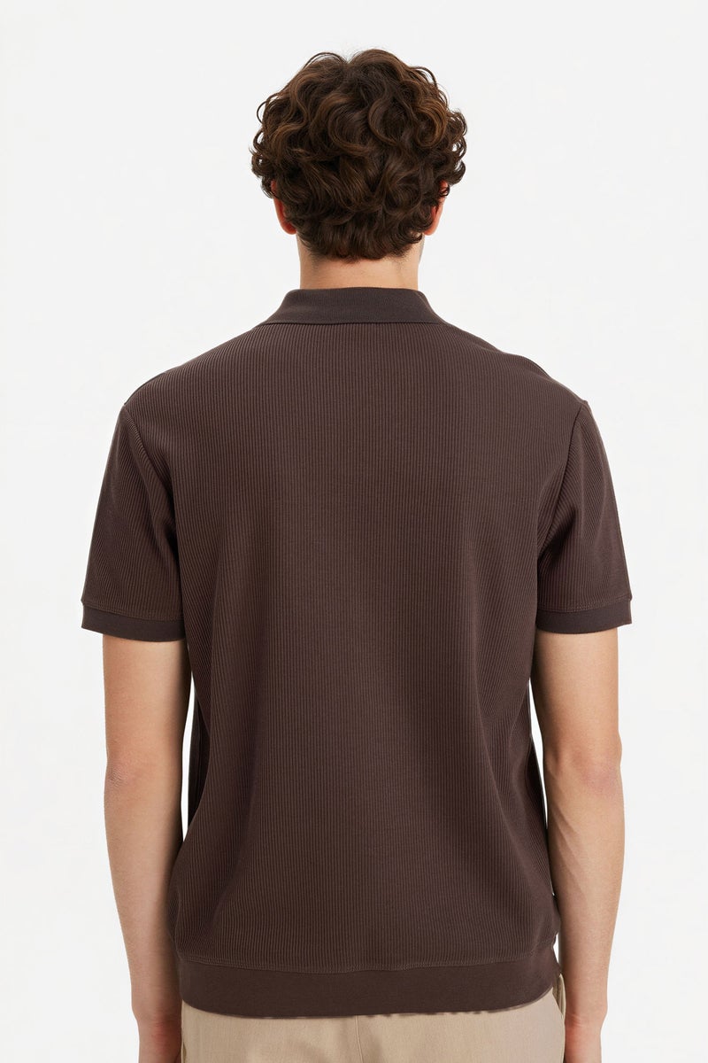 DeFacto Brown Man Regular Fit Pleated Polo T-Shirt Casual - Image 5