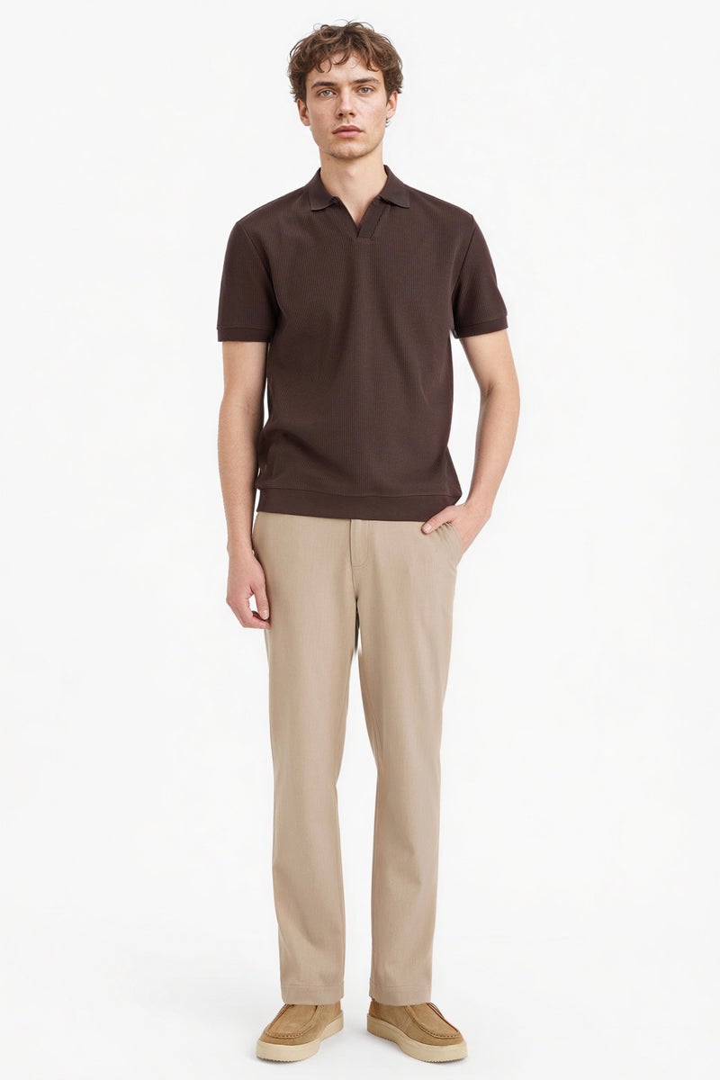 DeFacto Brown Man Regular Fit Pleated Polo T-Shirt Casual - Image 2