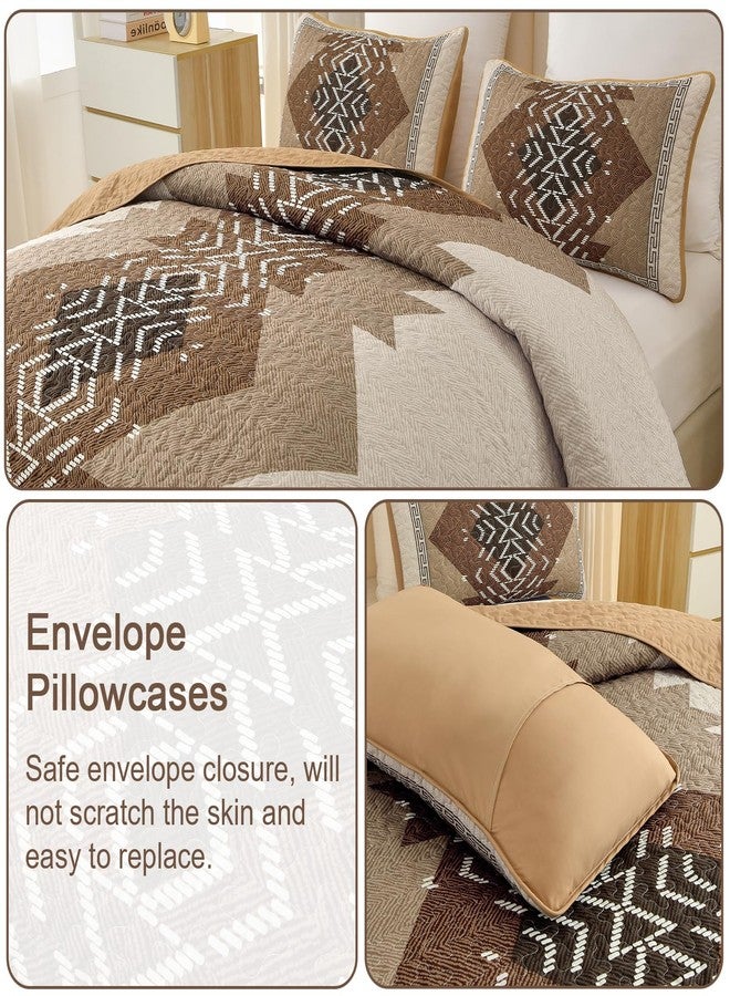 Dintszyayue Bohemian Quilt Set King Size,3 Pieces Aztec Texture Bedding Coverlet Set Brown Boho Bedspread Coverlet Set Geometric Pattern Lightweight Quilt Bedding Set for All Season (Brown,90"x103") - Image 5