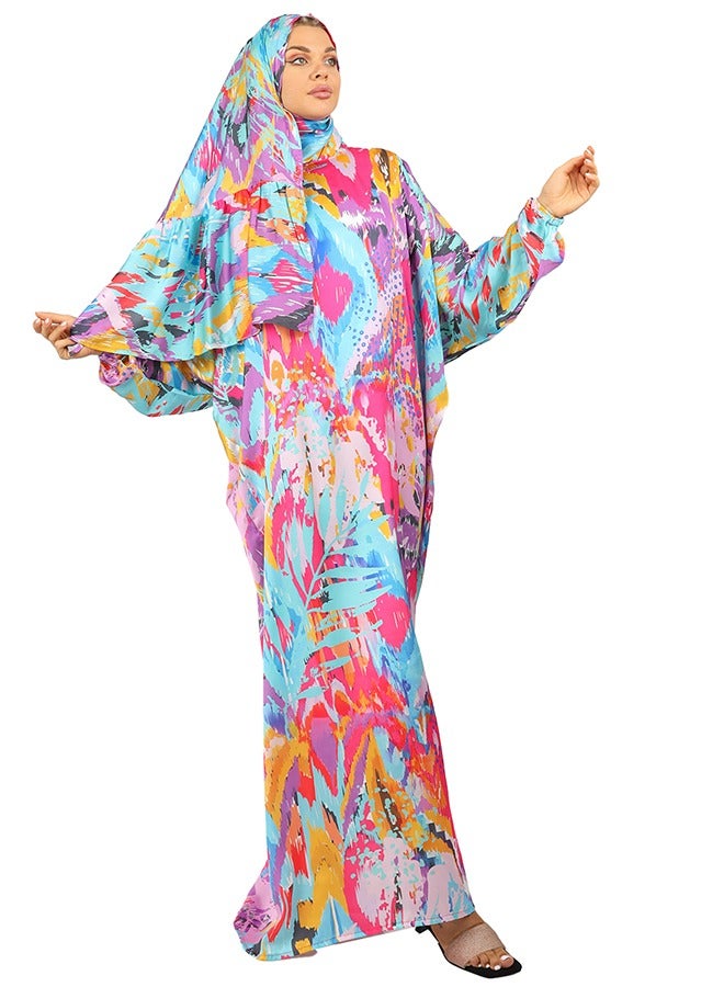 Zmurud Practical Printed silky satin prayer dress with headscarf from zmurud fashion  - Image 1