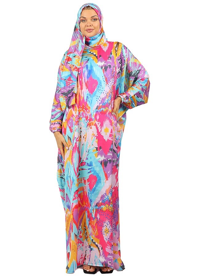 Zmurud Practical Printed silky satin prayer dress with headscarf from zmurud fashion  - Image 2