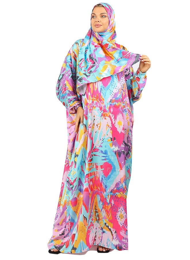 Zmurud Practical Printed silky satin prayer dress with headscarf from zmurud fashion  - Image 3