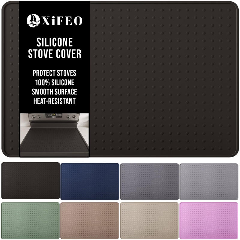 XiFEO Silicone Stove Top Cover for Electric Stove, Glass Stove Top Cover Protector, Flat Top Range Cover â€“ Double as Dish Drying Mat, Coffee Bar Mat, Kitchen Stove Accessories, 28 x 20 in, Black - Image 1