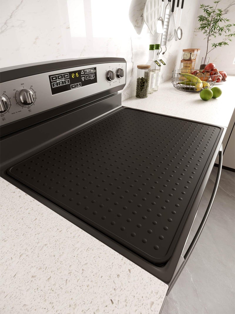 XiFEO Silicone Stove Top Cover for Electric Stove, Glass Stove Top Cover Protector, Flat Top Range Cover â€“ Double as Dish Drying Mat, Coffee Bar Mat, Kitchen Stove Accessories, 28 x 20 in, Black - Image 2
