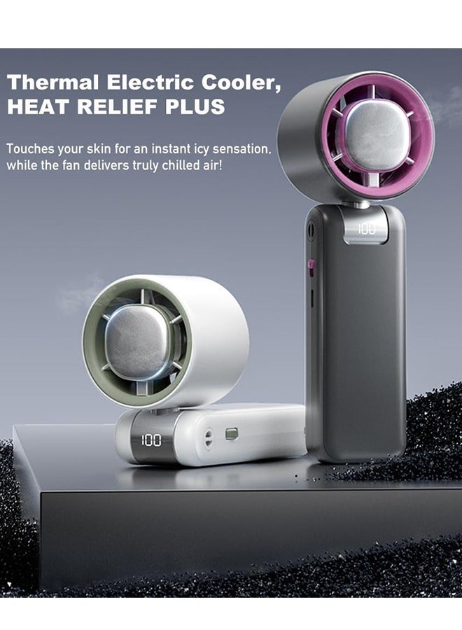 Portable Fan with Ice Cooler, Handheld Semiconductor Fan with 100 Adjustable Speeds & LED Display - 4000mAh Battery, Fast Type-C Charging, 180°Rotatable Air Vents, Instant Cooling in Summer (Purple) - Image 4