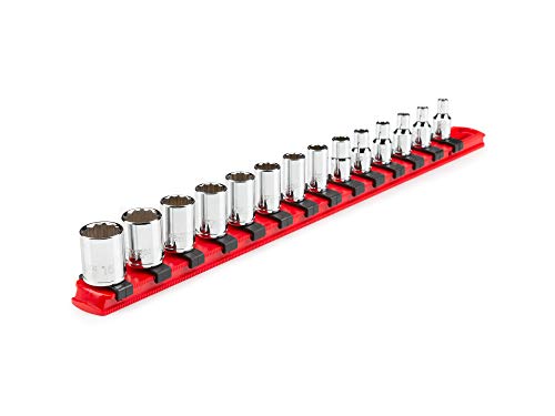 TEKTON 1/4 Inch Drive 12-Point Socket Set with Rail, 14-Piece (4-15 mm) | SHD90112 - Image 1
