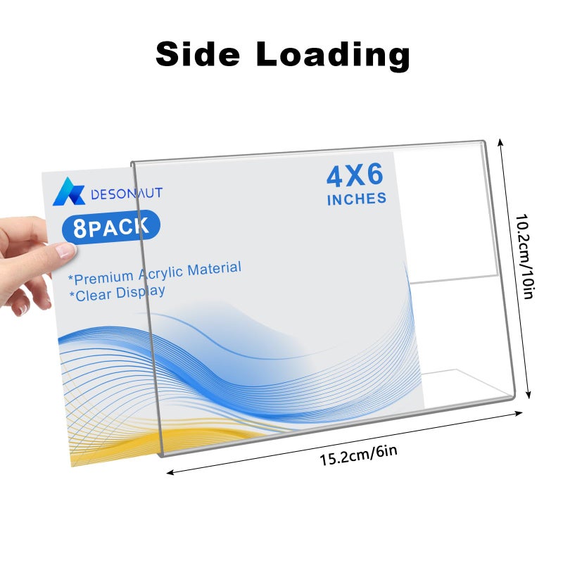 DESONAUT 8 pack Acrylic Sign Holder 4 x 6 Inches,Clear Plastic Sign Holder Paper Photo Displayï¼ŒMenu Tabletop Standï¼ŒClear Acrylic Picture Frameï¼ŒFlyer Holderï¼ˆHorizontalï¼‰ - Image 2