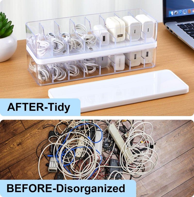 Tatuo 4 Pcs Cable Organizer Box with Wire Ties, Plastic Cord Storage Box with Lid, Electronics Organizer for Home Office Desk Organizers and Accessories (Clear,White) - Image 5
