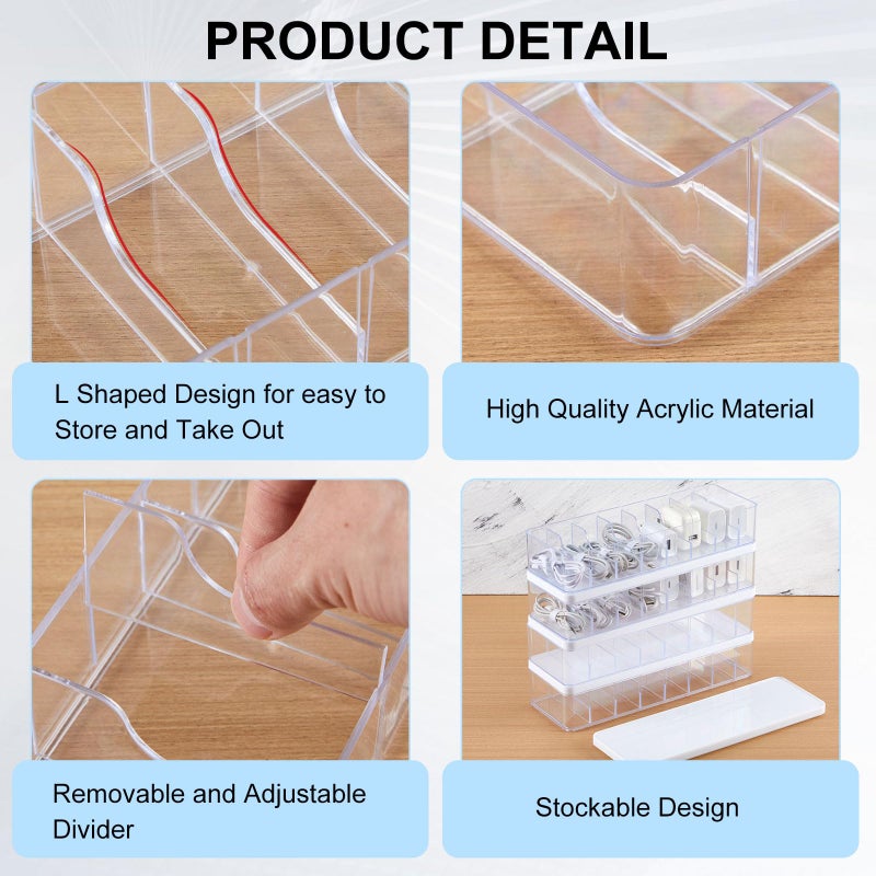 Tatuo 4 Pcs Cable Organizer Box with Wire Ties, Plastic Cord Storage Box with Lid, Electronics Organizer for Home Office Desk Organizers and Accessories (Clear,White) - Image 4