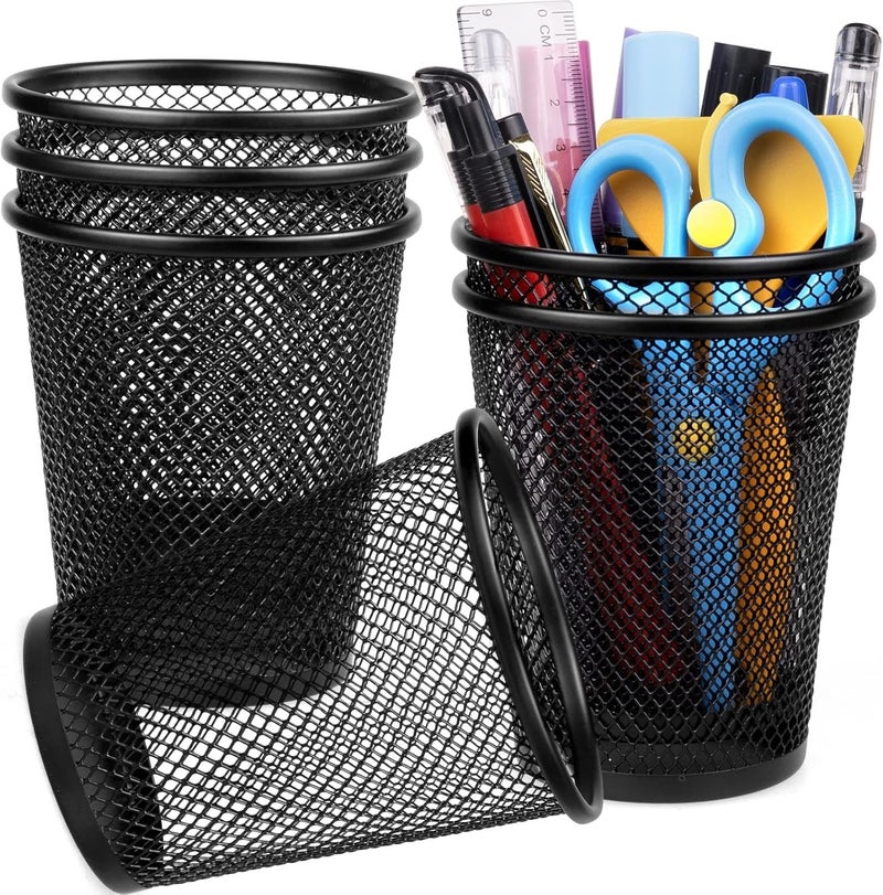 QYH Mesh Pencil Holder for Desk 6 Pack, Metal Pen Cup Black | Pen Holder for Desk, Desk Organizer for Office, Business, School &  Home - Image 1