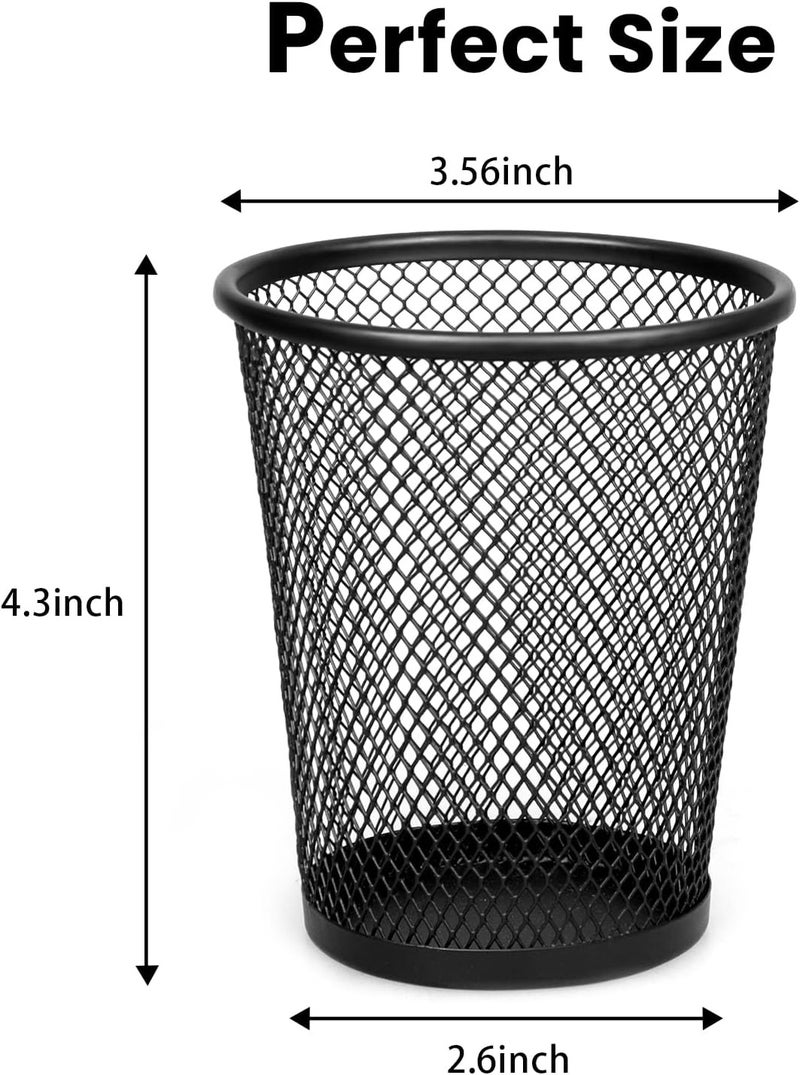 QYH Mesh Pencil Holder for Desk 6 Pack, Metal Pen Cup Black | Pen Holder for Desk, Desk Organizer for Office, Business, School &  Home - Image 2