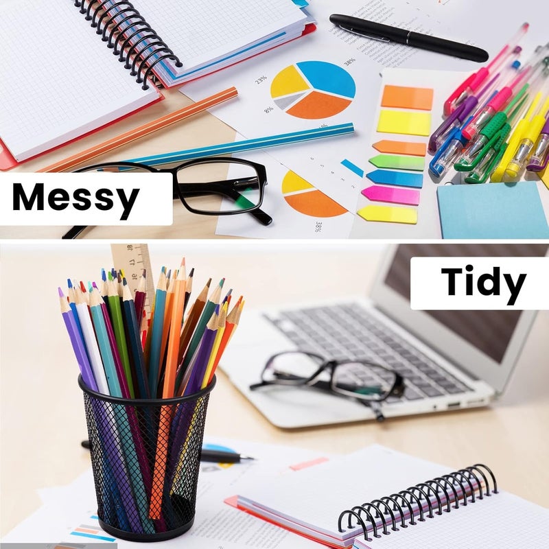 QYH Mesh Pencil Holder for Desk 6 Pack, Metal Pen Cup Black | Pen Holder for Desk, Desk Organizer for Office, Business, School &  Home - Image 3