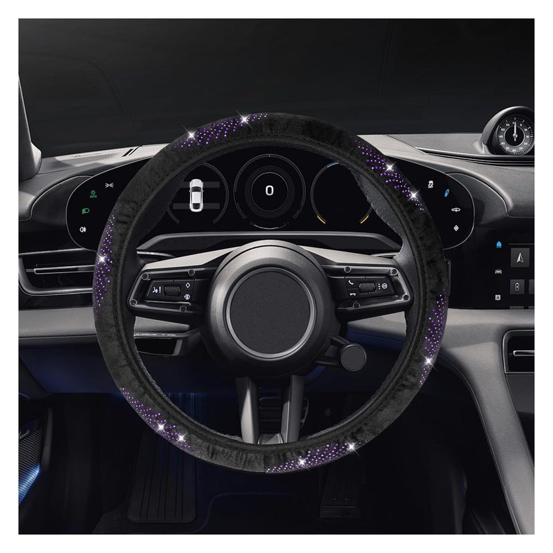 KPFILEH Bling Car Steering Wheel Cover 15 Crystal Rhinestone AntiSlip Auto Steering Wheel Protector Soft Breathable Vehicle Interior Decorative Protector Accessories for Most CarsPurple - Image 3