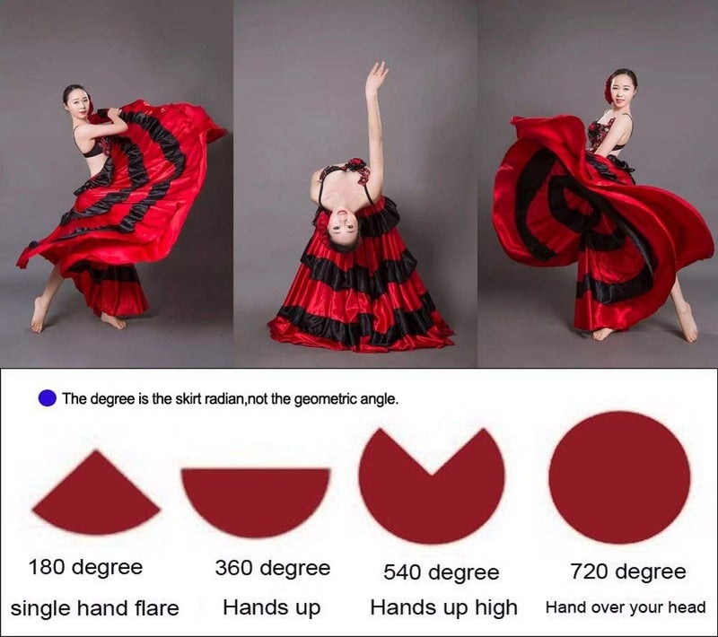 lontakids Womens Spanish Bull Dance Skirt Belly Dance Skirt Big Swing Flamenco Costume (720 Degree, Red) - Image 5
