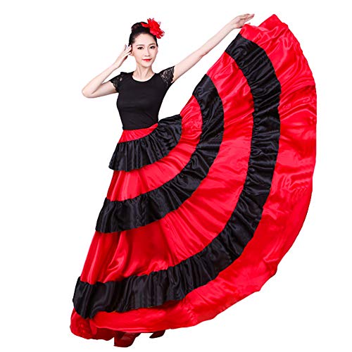 lontakids Womens Spanish Bull Dance Skirt Belly Dance Skirt Big Swing Flamenco Costume (720 Degree, Red) - Image 4