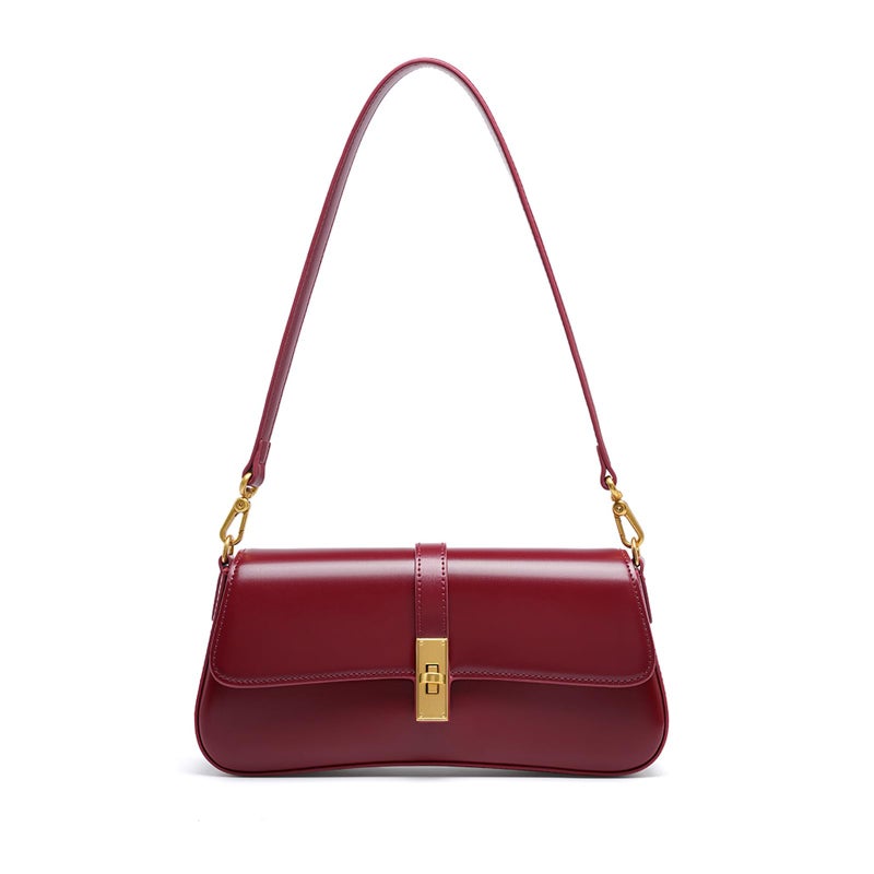 MoreFarther Shoulder Bag for Women, Genuine Leather Crossbody Bag Handbag with Removable Adjustable Straps(Burgundy) - Image 1