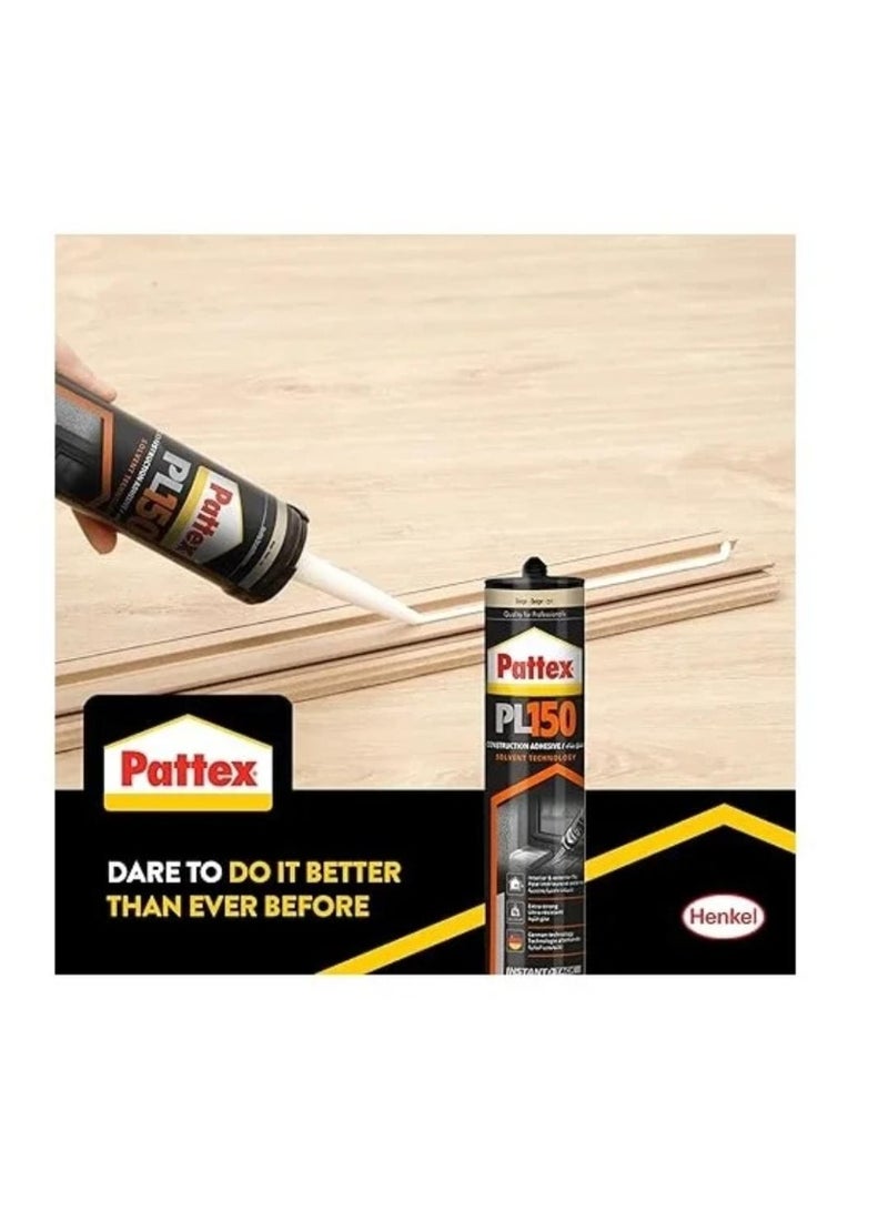 Pattex PL150 Construction Adhesive – Extra Strong Solvent-Based Glue for Interior & Exterior Use, Instant Tack, Beige, 380g - Image 2