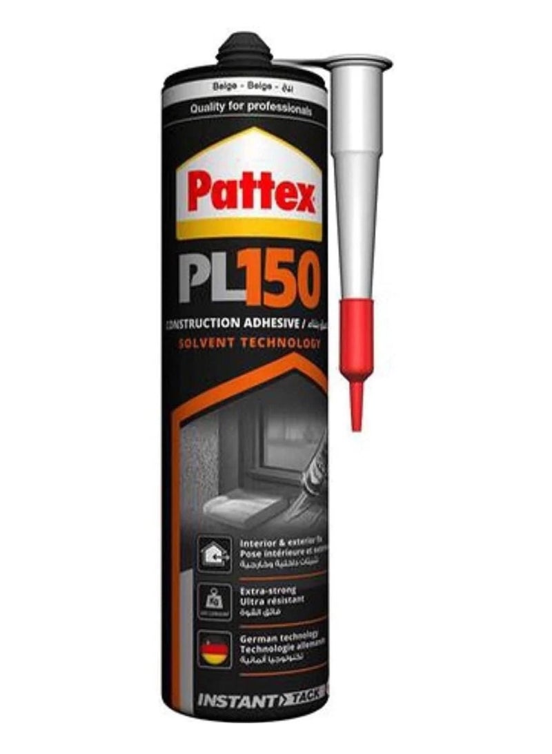 Pattex PL150 Construction Adhesive – Extra Strong Solvent-Based Glue for Interior & Exterior Use, Instant Tack, Beige, 380g - Image 1