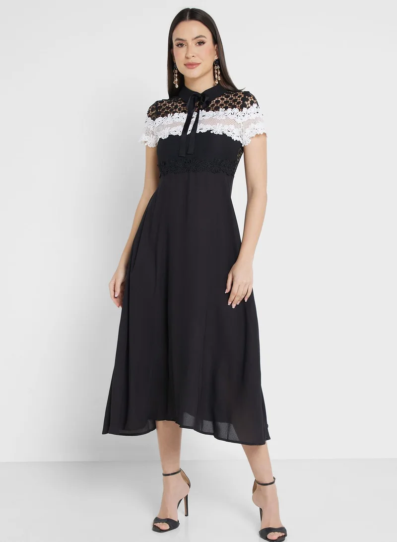 ELLA Lace Accent Midi Dress